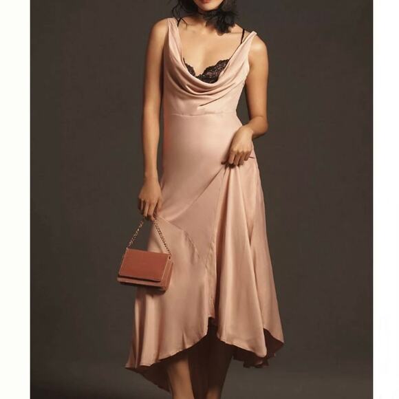 Anthropologie Dresses & Skirts - ANTHROPOLOGIE | Blush Pink Cowl-Neck  Twofer Slip Gown Lace Viscose | Medium